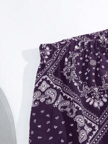 Mulvari 大碼佩斯利絲巾圖案闊腿褲 - 紫色 - 查看 3