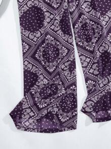 Mulvari 大碼佩斯利絲巾圖案闊腿褲 - 紫色 - 查看 7