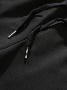 Manfinity Homme Pantalones cortos con cordón en la cintura y gráfico de letras para hombres - Negro - Ver 4