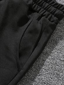 Manfinity Homme Pantalones cortos con cordón en la cintura y gráfico de letras para hombres - Negro - Ver 6