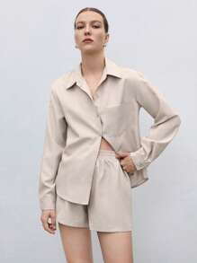 BizChic 素色口袋貼布襯衫和短褲工作服