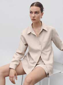 BizChic 素色口袋貼布襯衫和短褲工作服