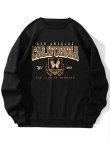 男士蝴蝶和字母圖案加絨內裏運動衫 - 黑色 - 查看 1