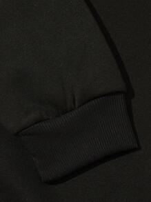 男士蝴蝶和字母圖案加絨內裏運動衫 - 黑色 - 查看 4