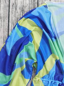 滿版印花腰部抽繩和服罩衫