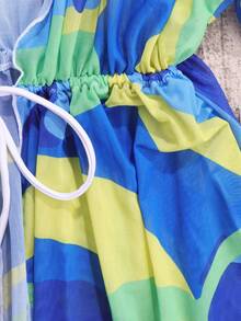 滿版印花腰部抽繩和服罩衫