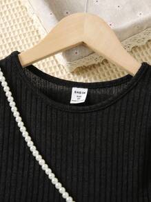 SHEIN 秋季少女泡泡袖黑色連身裙