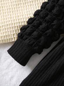 SHEIN 秋季少女泡泡袖黑色連身裙