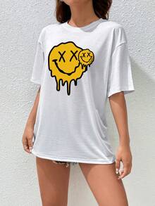 SHEIN EZwear Cartoon Graphic Drop Shoulder Tee - White - View 5