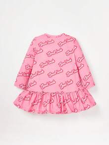 SHEIN 女嬰字母圖案荷葉邊連衣裙 - 粉色 - 查看 2