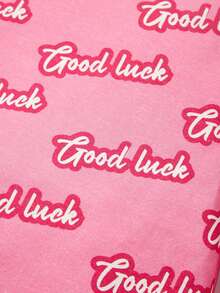 SHEIN 女嬰字母圖案荷葉邊連衣裙 - 粉色 - 查看 3