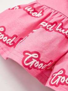 SHEIN 女嬰字母圖案荷葉邊連衣裙 - 粉色 - 查看 6