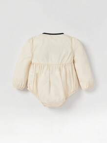 Cozy Pixies Baby Girl Contrast Binding Bow Front Bodysuit - Apricot - View 2