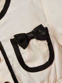 Cozy Pixies Baby Girl Contrast Binding Bow Front Bodysuit - Apricot - View 3