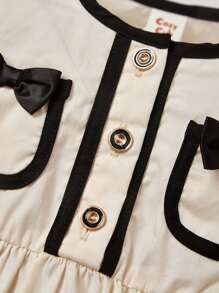 Cozy Pixies Baby Girl Contrast Binding Bow Front Bodysuit - Apricot - View 4