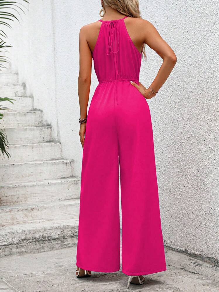 SHEIN VCAY חלק רגל רחבה אוברול קולר - ורוד חם - ראה 2