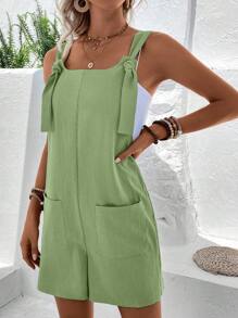 EMERY ROSE 雙口袋打結細節連身短褲 - 綠色 - 查看 5