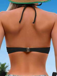 前结式聚拢吊带比基尼上衣，适合夏季海滩度假 - 黑色 - 查看 2