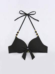 前结式聚拢吊带比基尼上衣，适合夏季海滩度假 - 黑色 - 查看 3