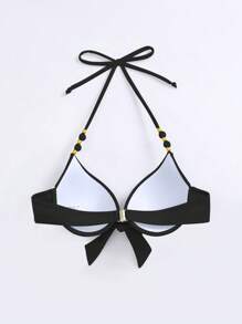 前结式聚拢吊带比基尼上衣，适合夏季海滩度假 - 黑色 - 查看 4