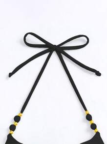 前结式聚拢吊带比基尼上衣，适合夏季海滩度假 - 黑色 - 查看 6