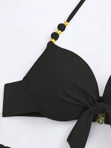 前结式聚拢吊带比基尼上衣，适合夏季海滩度假 - 黑色 - 查看 7