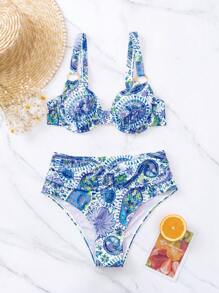 SHEIN Swim Summer Beach Floral Print Underwire Bikini Set - Multicolor - View 4