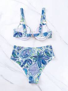 SHEIN Swim Summer Beach Floral Print Underwire Bikini Set - Multicolor - View 6