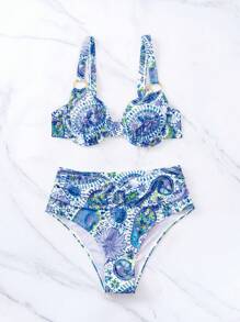 SHEIN Swim Summer Beach Floral Print Underwire Bikini Set - Multicolor - View 7