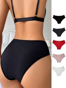 5pcs Solid Ribbed Knit Panty - Multicolor - View 2