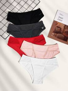 5pcs Solid Ribbed Knit Panty - Multicolor - View 3
