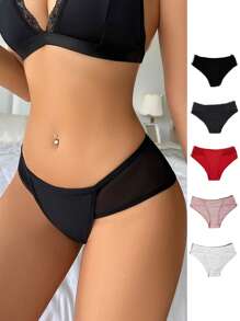 5pcs Solid Ribbed Knit Panty - Multicolor - View 4