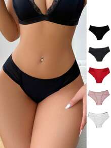 5pcs Solid Ribbed Knit Panty - Multicolor - View 5