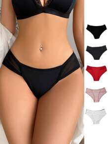 5pcs Solid Ribbed Knit Panty - Multicolor - View 6