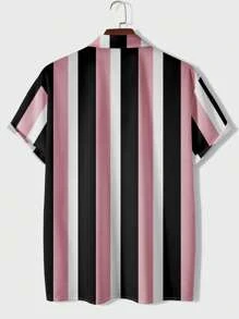 Hombres Camisa con estampado de rayas - Rosa - Ver 2