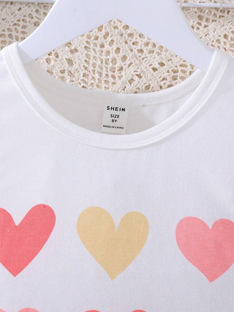 קפל לב חמוד חליפה שני חלקים לבנות - ריבוי צבעים - ראה 5