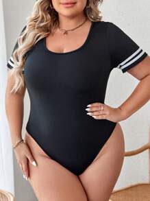 Calvaya Áo liền quần chặt Kích thước lớn Sọc Giải trí - màu đen - Xem 1