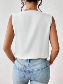 SHEIN Frenchy 素色V領連體衣 - 白色 - 查看 2