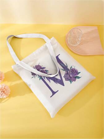 字母和花卉圖案購物袋書包適合畢業生、青少年女孩、新生、大二、大三和大四學生、大學和高中，非常適合戶外、旅行和返校