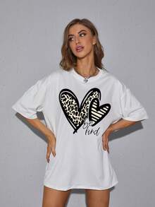 SHEIN Essnce Áo thun nữ In hoa Báo Tim Giải trí - trắng - Xem 6