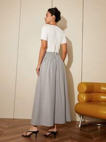 Áo dệt kim nữ Gân đan màu trơn Giải trí - trắng - Xem 4