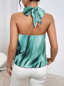 SHEIN Privé Tie Dye Criss Cross Halter Top - Green - View 2