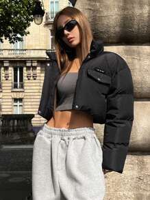 DAZY 短款加厚女士冬季棉衣外套 - 黑色 - 查看 6