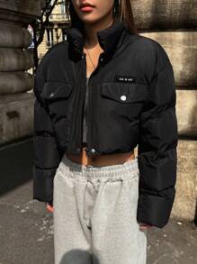 DAZY 短款加厚女士冬季棉衣外套 - 黑色 - 查看 3