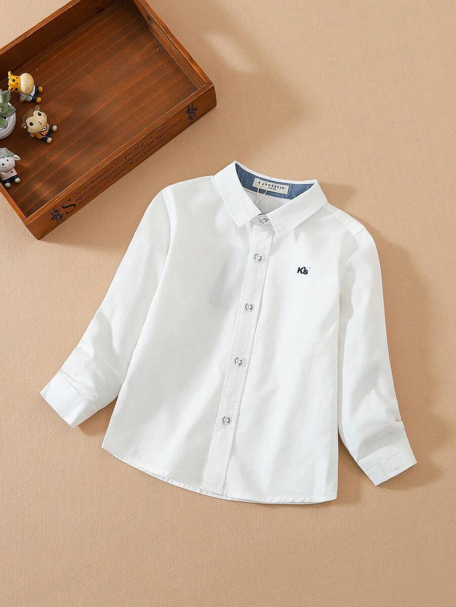 男童白色长袖翻领衬衫，轻薄透气，适合春秋季穿着 - 白色 - 查看 1