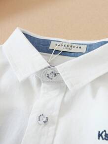 男童白色长袖翻领衬衫，轻薄透气，适合春秋季穿着 - 白色 - 查看 3