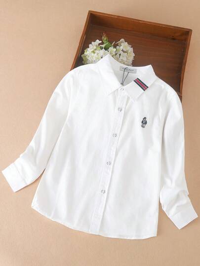 Tween Boy Long Sleeve Collared Shirt, Lightweight Spring/Fall