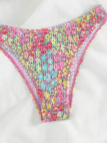 Swim Mod 印花打褶掛脖比基尼泳裝 - 粉色 - 查看 4