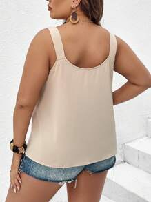 SHEIN LUNE 大碼O形環細節寬肩帶上衣 - 杏色 - 查看 3