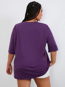 SHEIN Coolane Grafisk Brev Enkel Plus Size T-shirt - Violet - Visa 2